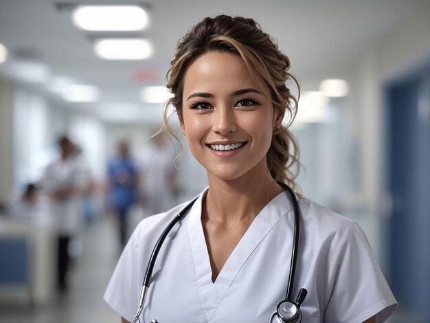 Retrato de una enfermera sonriente en un hospital