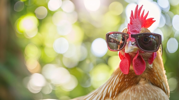 retrato engraçado de frango com óculos de sol frango com Óculos de Sol em AI Generative