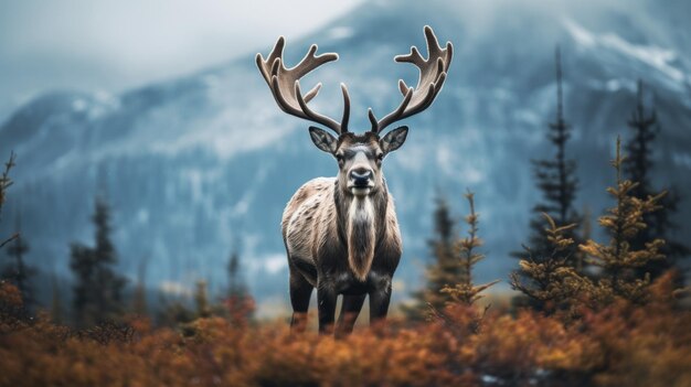 Retrato épico de um cervo majestoso em esquemas de cores temperamentais