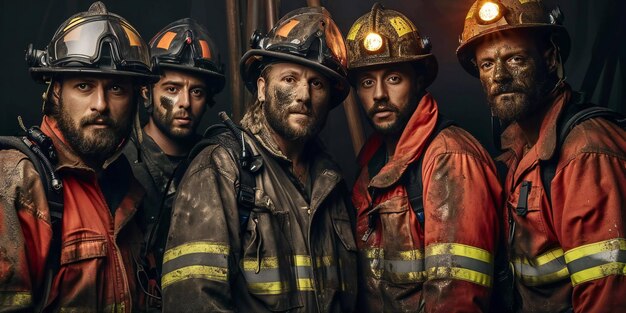 Foto retrato de un equipo de bomberos