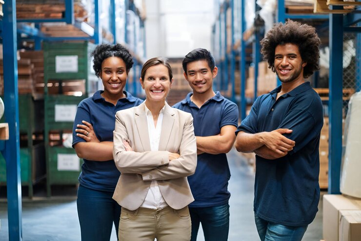 Foto retrato de un equipo logístico exitoso