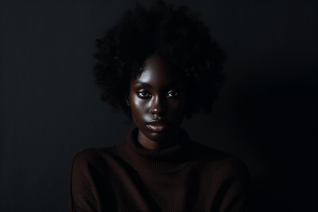 Foto retrato escuro de uma jovem negra no estúdio