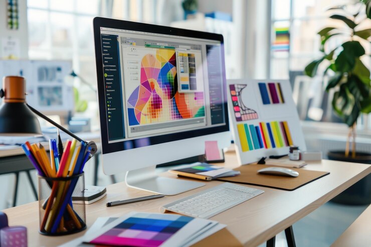 Retrato de un espacio de trabajo creativo bien organizado con una moderna computadora de escritorio