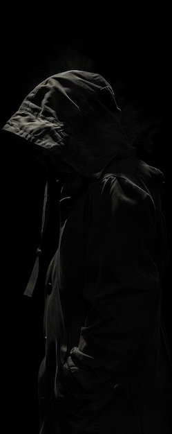 Un retrato espeluznante de un cazador sin rostro su silueta mezclándose con las sombras mientras esperan su próximo objetivo