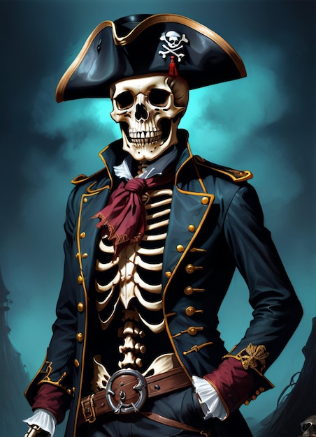 Retrato de esqueleto pirata Halloween Póster