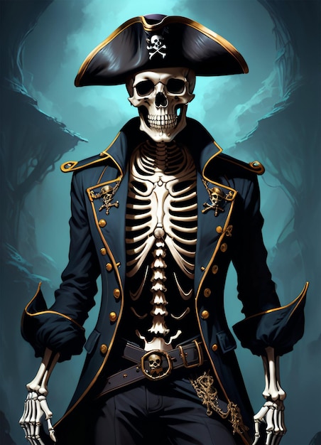 Retrato de esqueleto pirata Halloween Póster