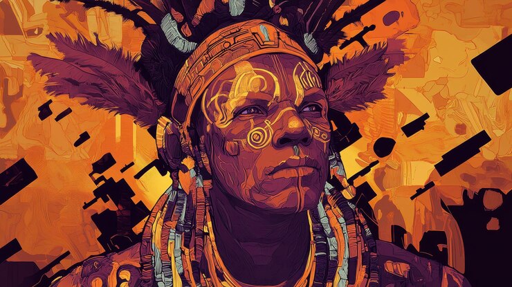 Retrato estilizado de un guerrero nativo americano