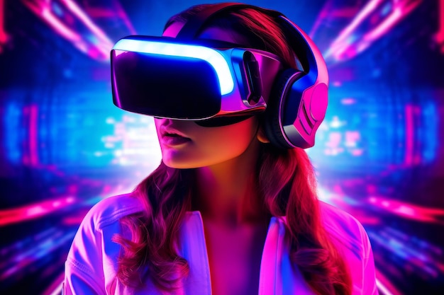 Retrato estilizado de una mujer con auriculares VR