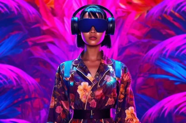 Retrato estilizado de una mujer con auriculares VR