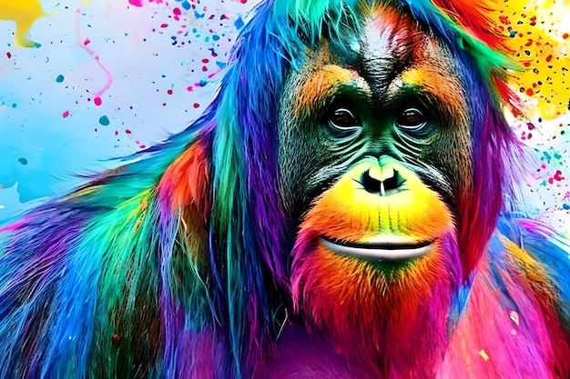 Retrato estilo graffiti de orangután de diferentes colores