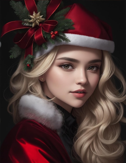 Retrato de estilo navideño de una chica vestida con ropa navideña