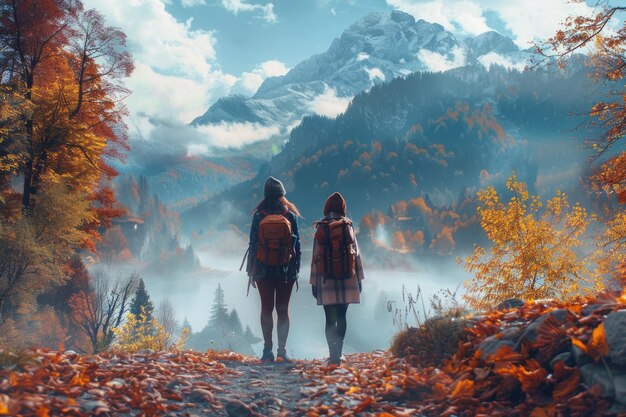 Foto retrato de estudiantes aventureros alegres en vacaciones en la naturaleza capturando la alegría y la camaradería en medio de acampar, hacer senderismo y paisajes impresionantes.