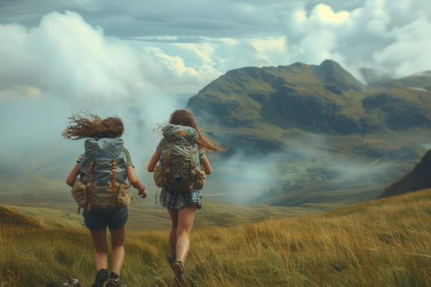 Retrato de estudiantes aventureros alegres en vacaciones en la naturaleza capturando la alegría y la camaradería en medio de acampar, hacer senderismo y paisajes impresionantes.