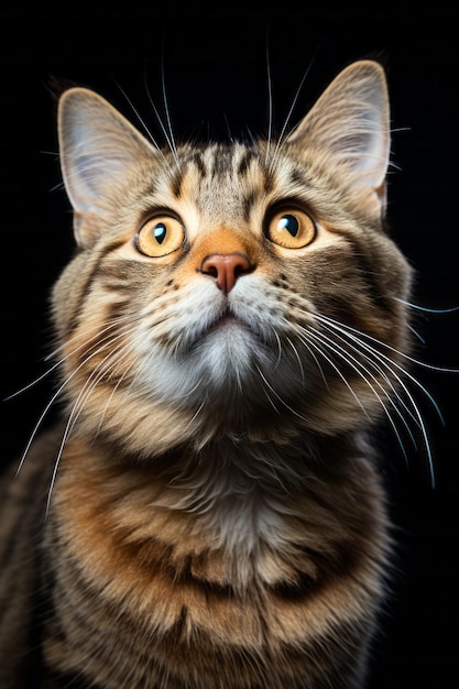 Foto retrato de estudio de un elegante gato maine coon contra el negro