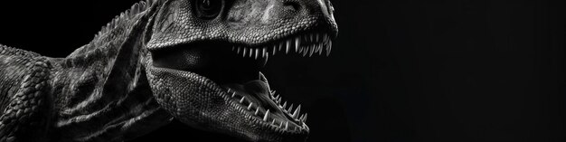 Retrato de estudio fotorrealista en blanco y negro de un Tiranosaurio Rex sobre fondo negro IA generativa