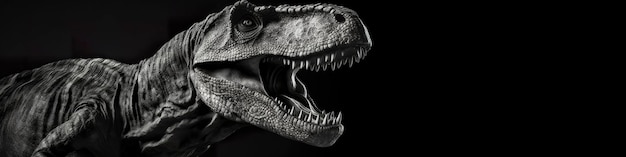 Foto retrato de estudio fotorrealista en blanco y negro de un tiranosaurio rex sobre fondo negro ia generativa