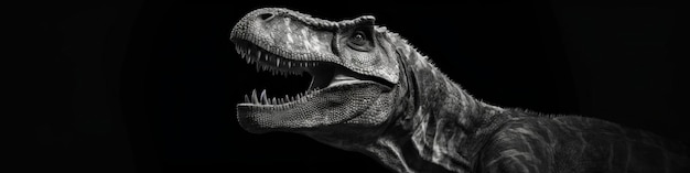 Retrato de estudio fotorrealista en blanco y negro de un Tyrannosaurus Rex sobre fondo negro IA generativa
