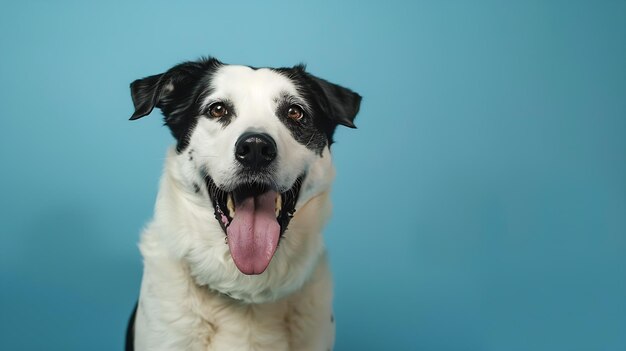 retrato de estudio de un gran perro de raza mixta blanco y negro con la lengua sobresaliendo ag IA generativa