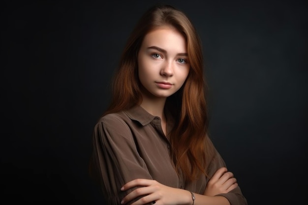 Retrato de estudio de una hermosa joven de pie con los brazos cruzados creado con ai generativo