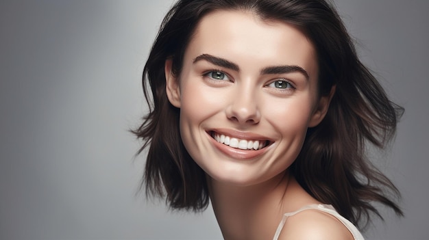 Un retrato de estudio de una hermosa mujer sonriente con una piel perfecta Imagen generativa de IA