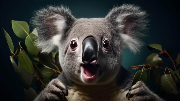 Retrato de estudio de un Koala con una cara sorprendida generativa de IA