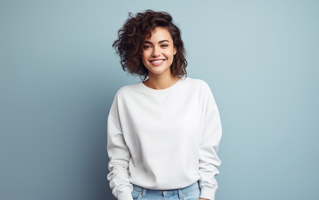 Retrato de estudio de una mujer con camisa blanca