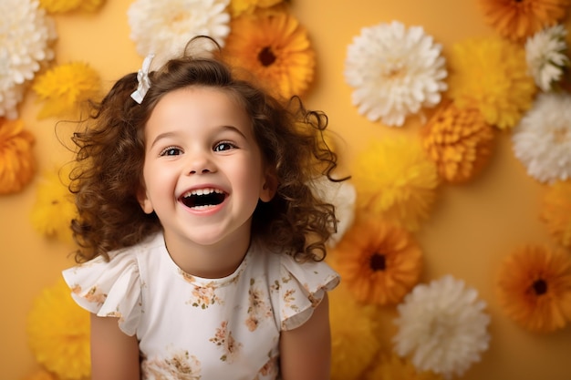 Retrato de estudio de una niña riendo en diferentes colores de fondo