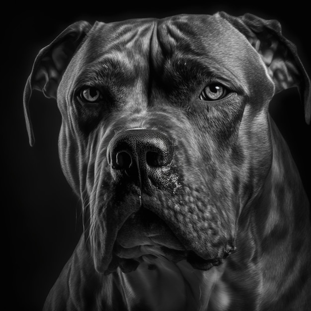 Retrato de estudio de perro cane corso italiano en deslumbrante primer plano realista