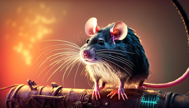 Foto un retrato de estudio de una rata mirando a la cámara plumas perfectas imagen ultra clara puesta de sol cinematográfica