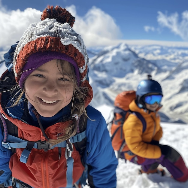 Foto retrato de la expedición al pico de la montaña