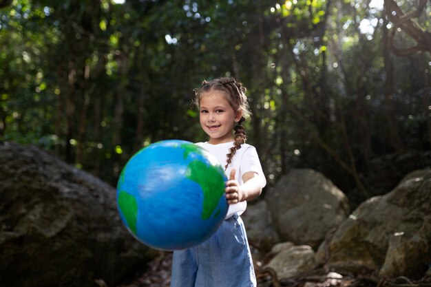 Retrato exterior de criança para o dia mundial do meio ambiente