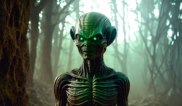 Retrato de un extraterrestre, un humanoide espeluznante IA generativa