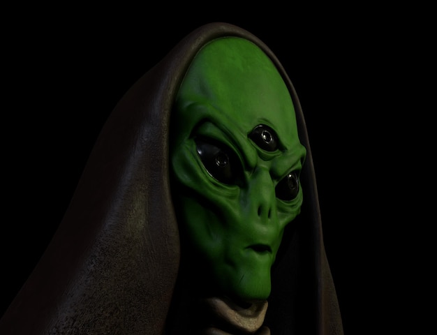 Retrato de un extraterrestre macho alienígena en una representación 3d de fondo