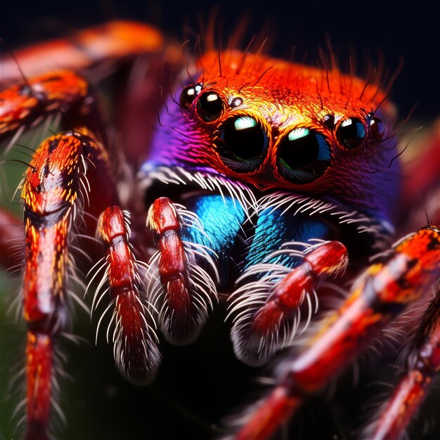 Retrato extremamente nítido e detalhado de uma aranha colorida macro conteúdo gerado por IA