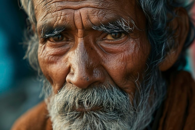 Retrato facial de cerca de un anciano indio