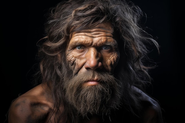 Foto retrato facial de um homem de neanderthal.
