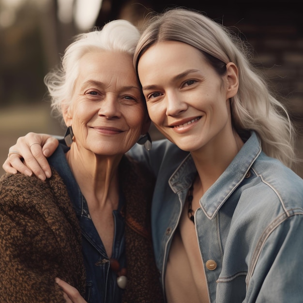 Retrato de familia de abuela y nieta