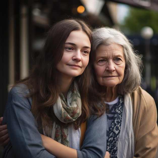 Retrato de familia de abuela y nieta