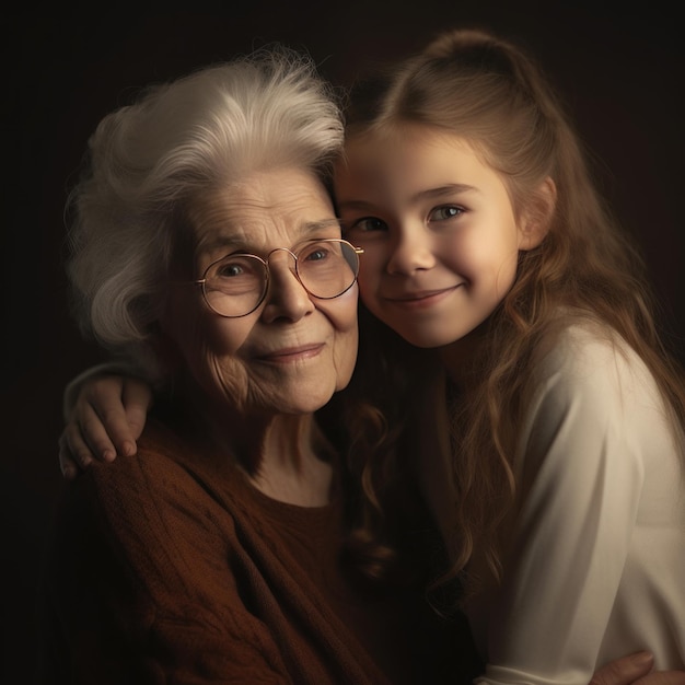 Retrato de familia de abuela y nieta