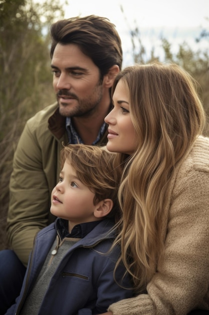 Retrato de una familia disfrutando del aire libre creado con IA generativa