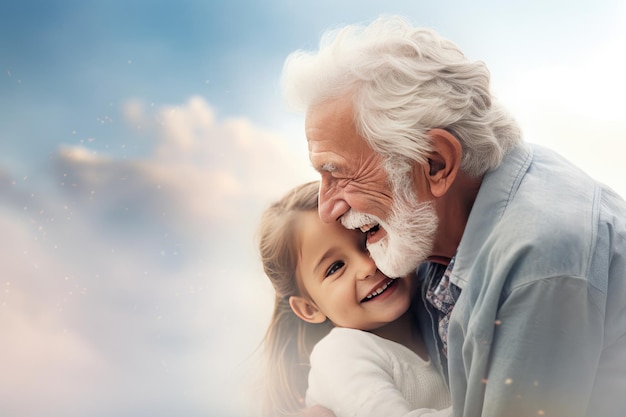 Retrato de familia feliz abuelo y nieta