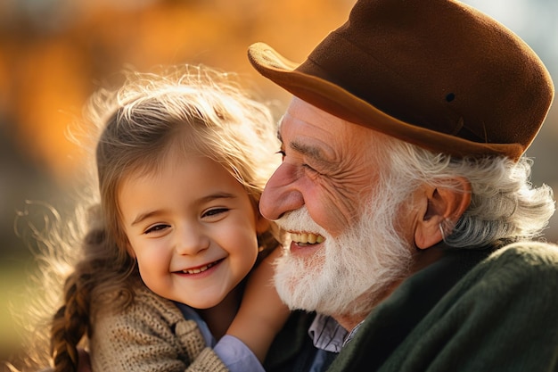 Retrato de familia feliz abuelo y nieta