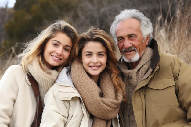 Retrato de una familia feliz pasando tiempo juntos al aire libre creado con IA generativa