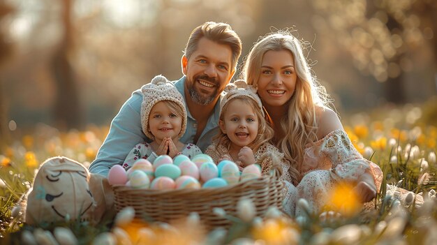 Retrato de familia en el parque con cihldren