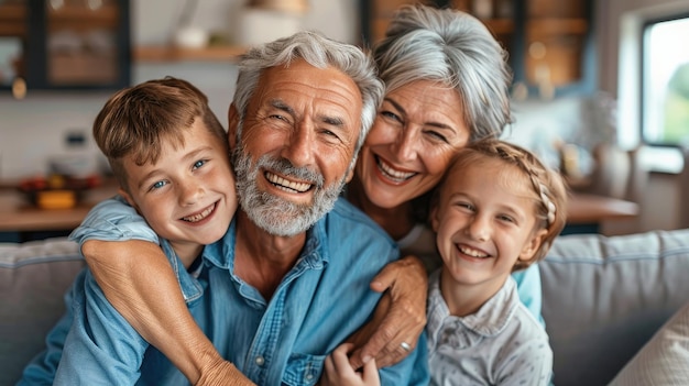 Foto un retrato familiar de los abuelos y sus hijos