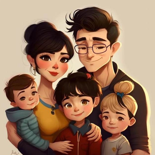 Un retrato familiar de dibujos animados de una familia con el nombre en él