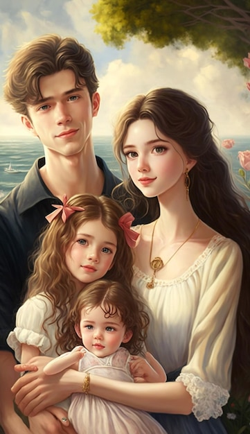 Un retrato familiar de una familia con una niña y un niño.