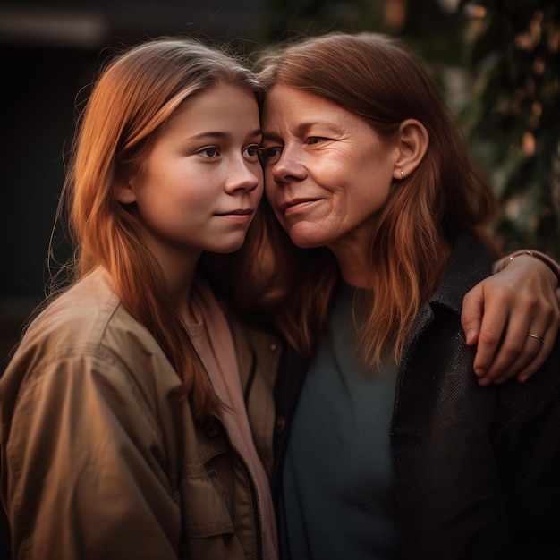 Retrato familiar de madre e hija al aire libre