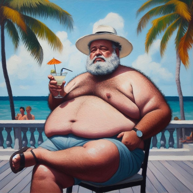 Foto retrato de un famoso escritor ilustración de espías bebiendo su cóctel en key west florida