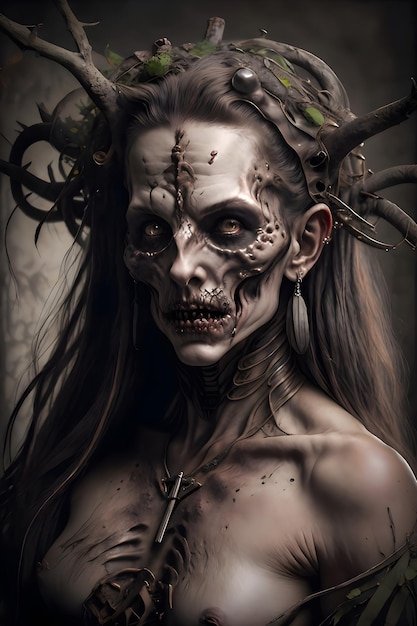 Retrato de fantasía de un tema de Halloween zombie no-muerto